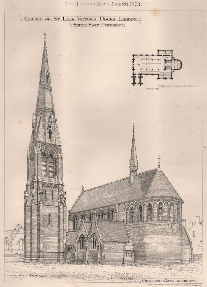 St. Luke's church, Victoria Docks, London; SE prospect; Giles & Gane Archts 1873